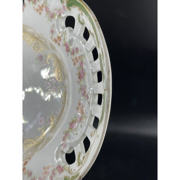 MONTMERY ST CLOUD SERVING PLATTER TRAY DISH RETICULATED FLORAL GOLD GREEN ANTIQ - Picture 9 of 12